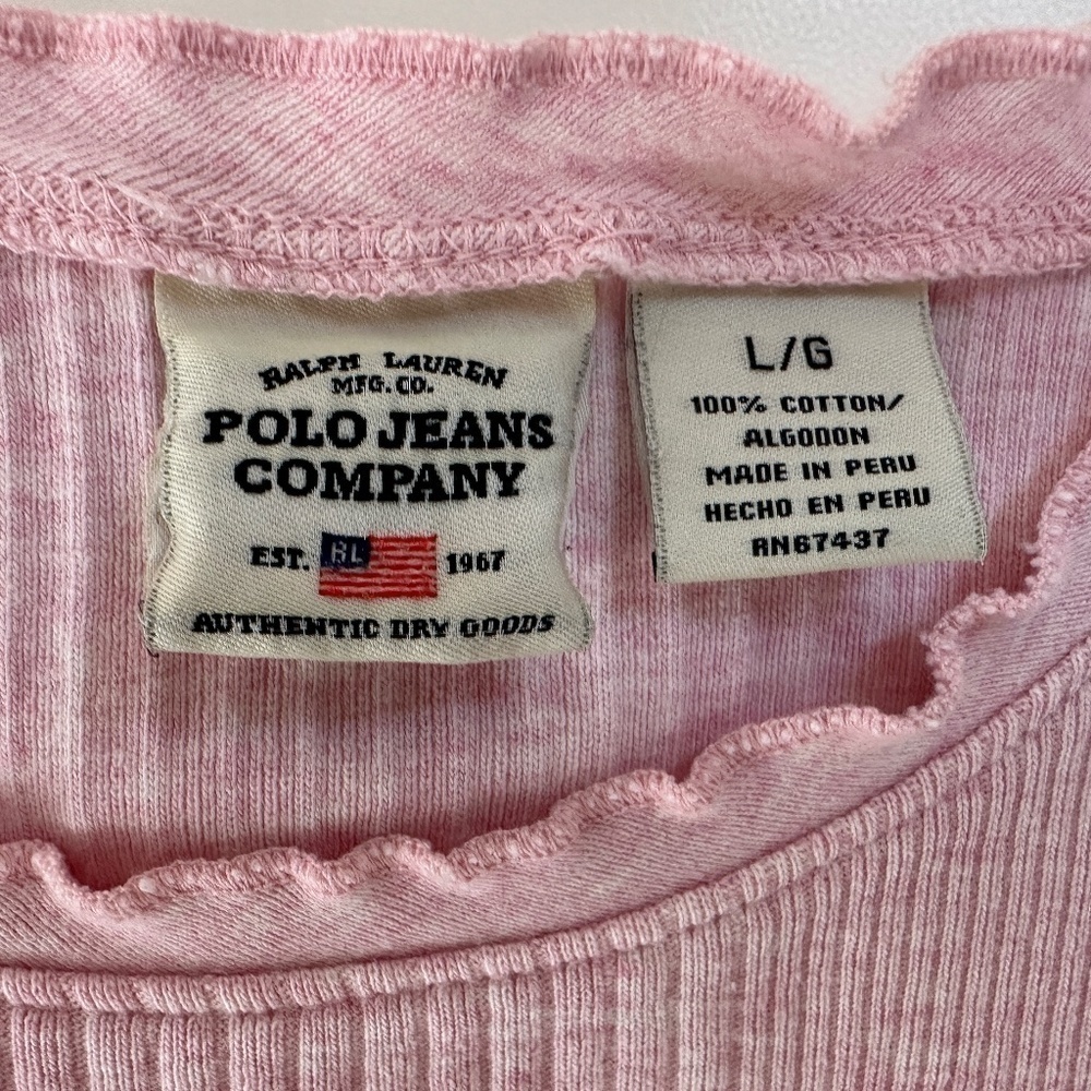 Vintage Y2K Polo Jeans Co Ralph Lauren EST. 1967 Ribbed Pink T- Shirt Women's L